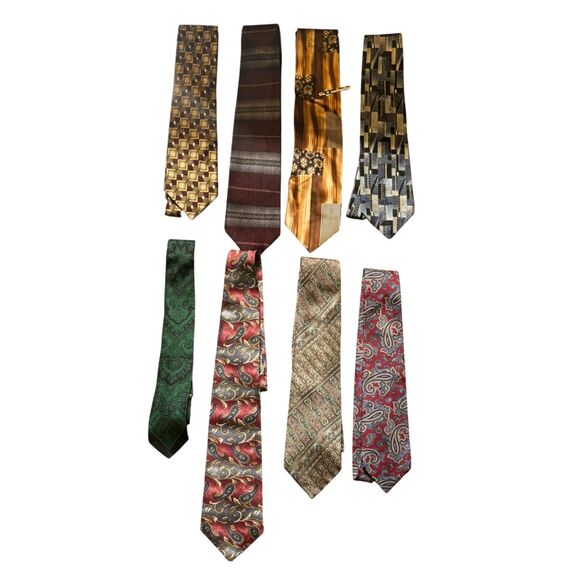 lot Other - Lot of 8 Men’s 100% Silk Ties – Luxury Necktie Bundle Business Formal corpcore